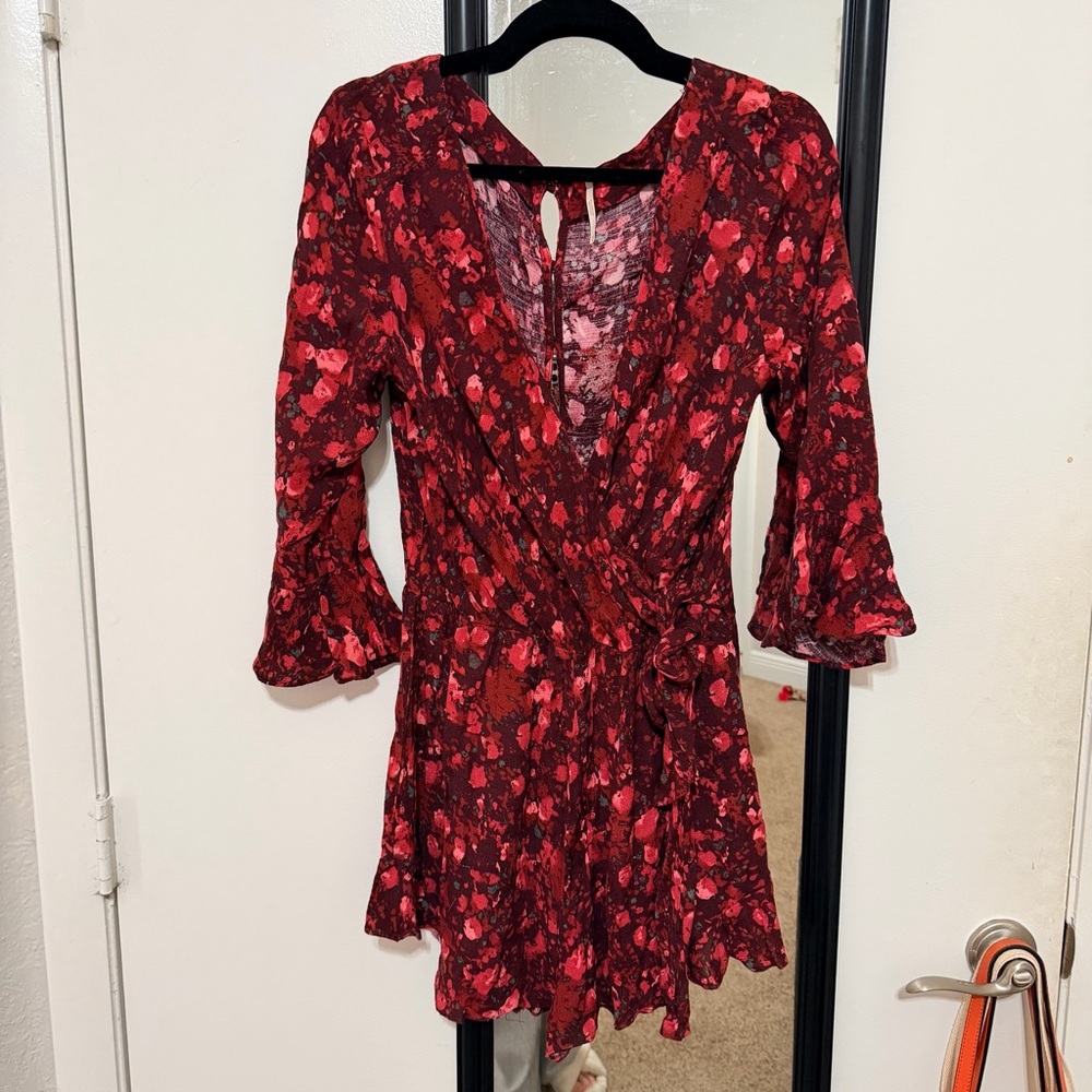 Free People Floral Red Wrap Romper